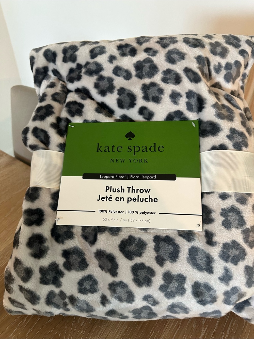 kate spade Leopard Floral Plush Throw - Gray and White